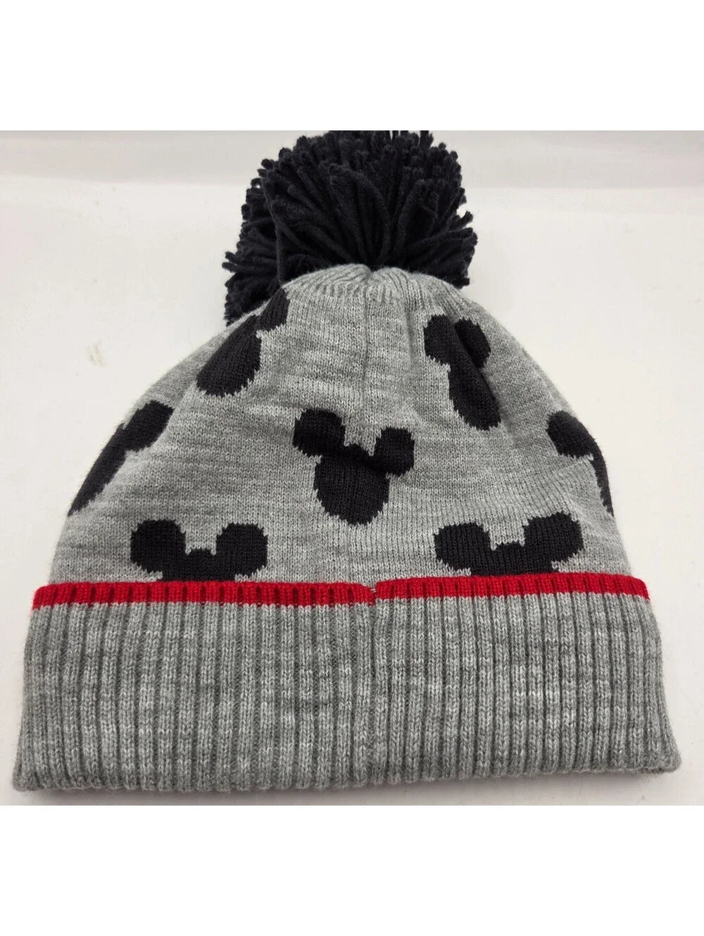 Baby Gap Disney Mickey Mouse Pom Beanie Gray 12-24 Months Fleece Lined